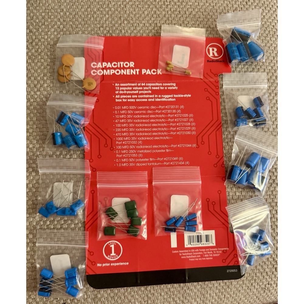 RadioShack Capacitor Component Pack 2720053 Assortment Lot 64pc NO CASE